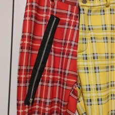 Black Zipper Pant Womens M (28x30)  Red/Yellow Tartan  Pants Goth Punk -422