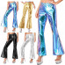 Women's Metallic Pants & Crop Glossy Sparkly Loose Flared Bell Bottom Trousers