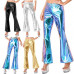 Women's Metallic Pants & Crop Glossy Sparkly Loose Flared Bell Bottom Trousers