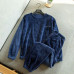 Men Nightwear Pajama Set Flannel Coral Fleece Pullover Tops Long Sleeve Warm