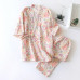 Japanese Harajuku 100% Gauze Cotton Kimono Pajamas Top+Pants Women Nightgown Set