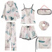 Women Pajamas Set 7 Pcs Satin Sleepwear Pijama Silk Home Wear Embroidery Sleep
