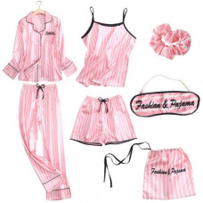 Women Pajamas Set 7 Pcs Satin Sleepwear Pijama Silk Home Wear Embroidery Sleep