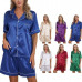 Womens Two-Piece Silk Satin Pajamas Set Short Sleeve Tops with Shorts Nightwear